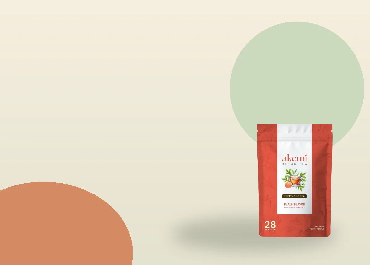Akemi Detox Tea pouch in a warm botanical composition