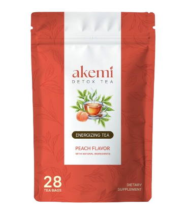 Authentic Akemi Detox Tea peach flavour pouch with 28 tea bags